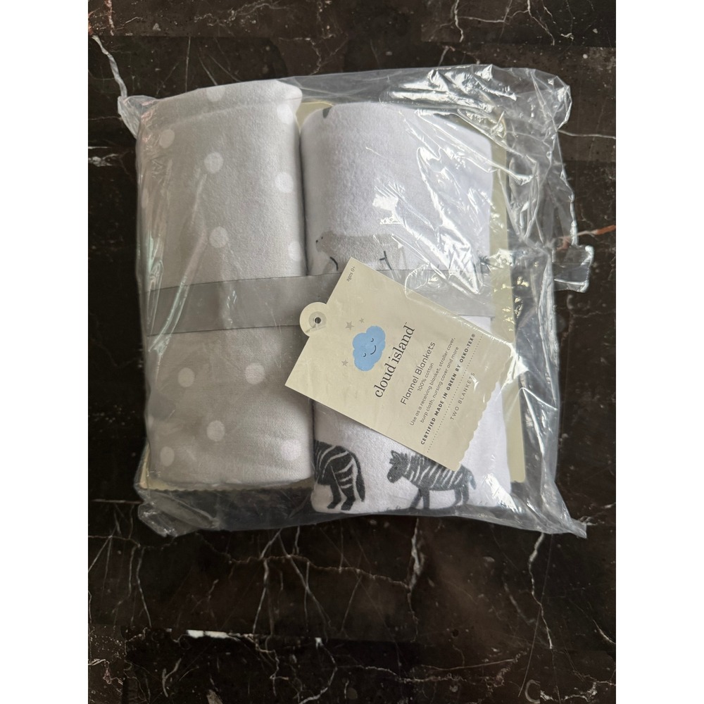 Cloud Island 2 Pack Flannel Blankets 100% Cotton Grey Polka Dot Safari Animals